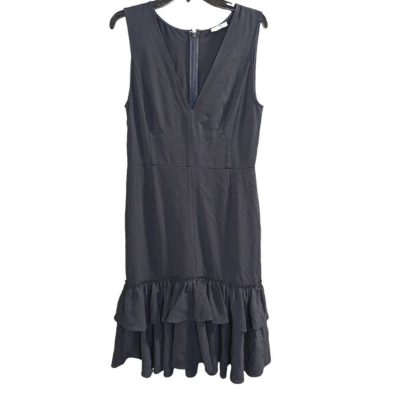 TOME NYC Ariel Navy Blue midi ruffle hem V-neck formal dress womens 6 - Picture 5 of 10